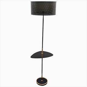Lampadaire Vintage avec Étagère en Verre, 1950