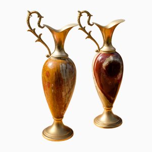 Brocche Art Nouveau in onice e bronzo, inizio XX secolo, set di 2