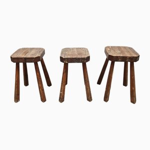 Tabourets Rustiques en Bois Sculpté à la Main, France, 1930s, Set de 3