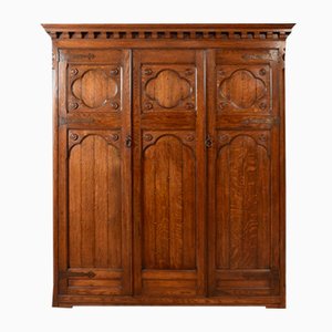Jacobean Carved Oak Three Door Wardrobe, 1890s