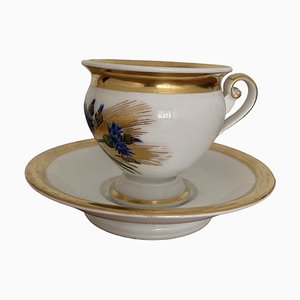 Empire Style Porcelain Cup and Saucer from Royal Copenhagen, Denmark, 19th Century, Set of 2