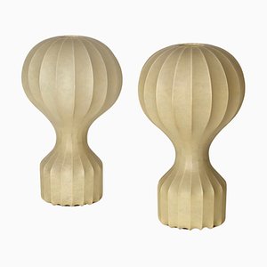 Large Beige Gatto Cocoon Table Lamps attributed to Castiglioni for Flos, Italy, 1960s, Set of 2