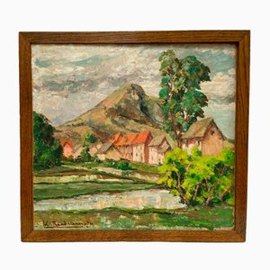 Jules Claude Randriamampita, Mountain, 20th Century, Oil on Cardboard