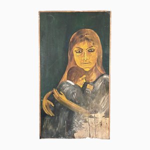 Gauthier, Mutter und Kind, 1960er, Öl auf Holz