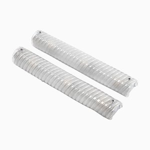 Sonces de pared italianos Mid-Century de cristal de Murano acanalado en gris y níquel, años 80