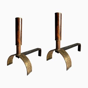 Andiron Mid-Century in ottone e metallo, anni '50, set di 2