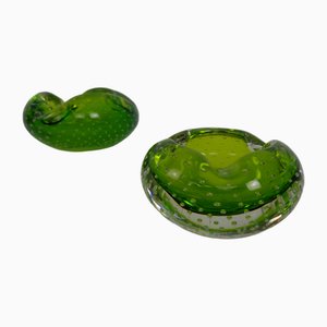 Green Sommerso Murano Glass Ashtrays, Italy, 1960s, Set of 2