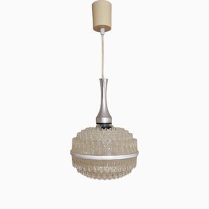 Vintage Ceiling Lamp with a Spherical, Transparent Knobbed Shade on a Chrome-Plated Plastic Mount, 1970s