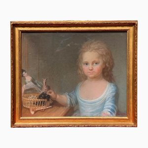 French Artist, Girl's Portrait, 18th Century, Pastel, Framed