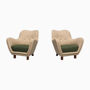 Set of Armchairs in Pierre Frey Fabric and Elm by Sten Wicéns, Sweden, 1950s