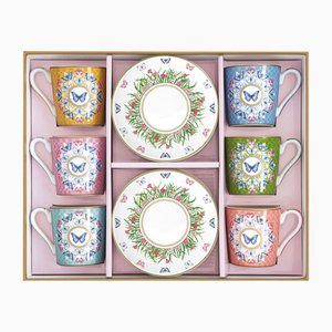Spring Garden Butterfly Coffee Cups with Gift Box by Pozzi Milano, Set of 6
