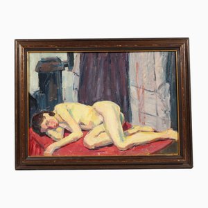 Artista escolar alemán, figura, óleo sobre cartón, años 20