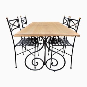 Antique French Classic Wrought Iron Garden Set with Chairs, Set of 5