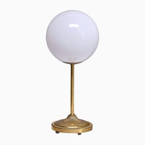 Leco Brass Table Lamp with White Opal Glass Globe, Sweden, 1960s