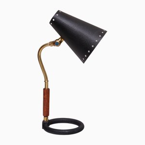 Boréns Borås Tischlampe aus Messing, Holz & Lackiertem Metall, Schweden, 1950er