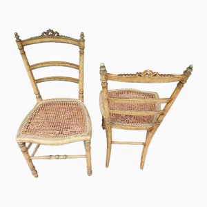 Lacquered Chairs with Vienna Straw Seats, Set of 2