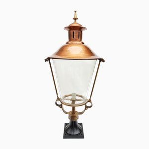 Antique Victorian Classic Copper Pillar Lamp Lantern on Base Outdoor Lamp