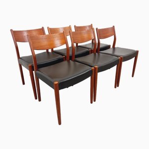 Chaises de Salle à Manger Vintage Scandinaves en Teck et Skaï par Fristho Franeker, 1960s, Set de 6