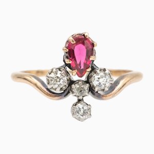Gold Ring with Diamonds and Synthetic Corundum