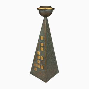 Vintage Brutalist Style Patinated Bronze Candlestick by Strassacker