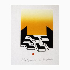 Maria Stelmaszczyk, Un laberinto naranja, Linograbado sobre papel, 2009