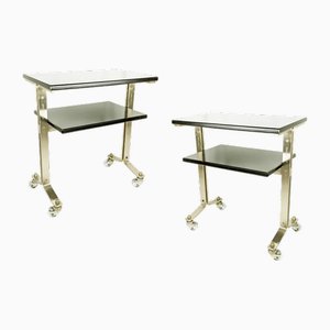 Brushed Steel & Stained Wood attributed to Giulio Moscatelli for Formanova, Italy, 1960s, Set of 2