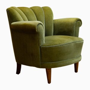 Green Velvet Lounge Easy Chair attributed to Carl-Johan Boman, Finland, 1940s