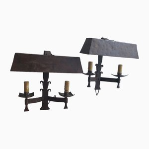 Mid-Century Brutalist Patinated Iron Wall Lights, 1960s, Set of 2