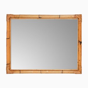 Großer Rechteckiger French Riviera Spiegel aus Bambus & Rattan Korbware, Italien, 1970er