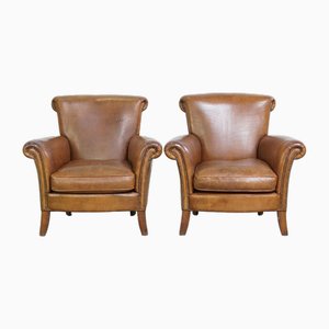 Vintage Sessel aus Schafsleder mit Ziernägeln, 2er Set
