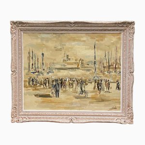 Meutt, Scène de port, 1940, Huile sur Toile, Encadrée