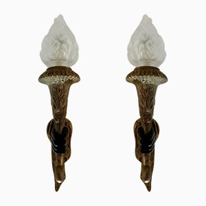 Large French Gilt Torchiere Hand Wall Lights, Set of 2