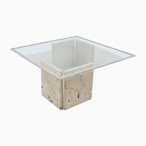 Mesa de centro italiana de mármol y vidrio, años 70