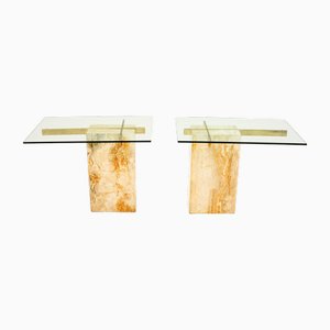 Vintage Italian Travertine and Brass Side Tables attributed to Artedi, 1970, Set of 2