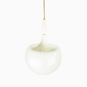 Lampe à Suspension en Forme de Champignon en Métal Blanc et Verre Sablé attribuée à Martinelli Luce, 1960s
