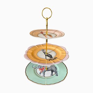 Three-Tier Cake Stand with Animals in English Porcelain by Yvonne Ellen