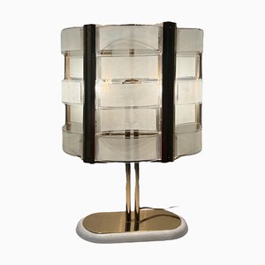 Lampada da tavolo grande in ottone e vetro, anni '70