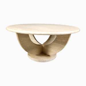 Vintage Round Travertine Coffee Table, 1970s