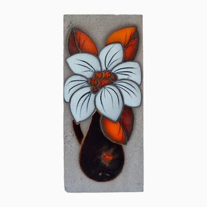 Decorative Wall Plaque with Enameled Lava Flower, Country Chic