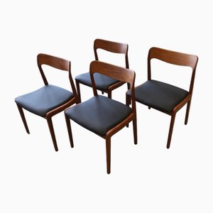 Danish Chair in Teak and Black Leather, 1960s, Set of 4