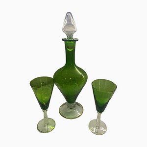 Smaragdgrüne Art Deco Karaffe & 2 Weingläser, 1930er, 3er Set