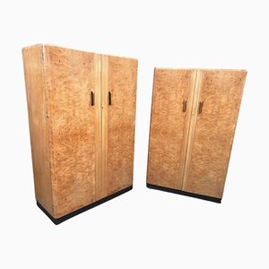 Armadi Art Deco in legno di noce chiaro nello stile di Epstein, anni '30, set di 2