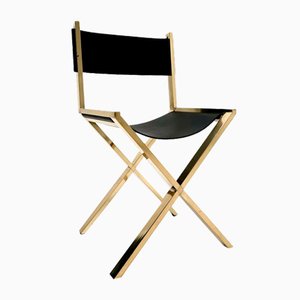Brass & Calfskin Scissor Chair, Italy, 1970s