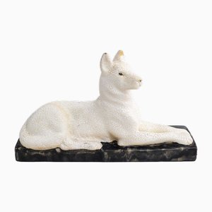 Art Deco Dog Sculpture in Earthenware with Frosted Enamel by Odyv France, 1930s