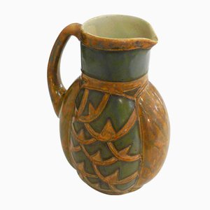 Art Deco Water Pitcher in Odetta Stoneware by Hb Quimper, 1930s