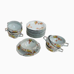 Art Deco Japanese Sakura Coffee Cups & Matching Saucers in Water Green Porcelain from Bernardaud Limoges, 1920s, Set of 8