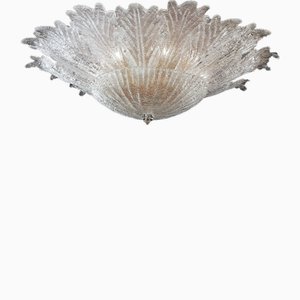Deckenlampe aus Tannenholz mit Blättern aus transparentem Murano-Kristallglas von Bottega Veneziana
