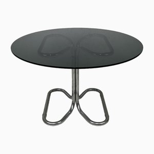 Table Style Space Age en Acier et Verre Fumé par Giotto Stoppino, 1970s