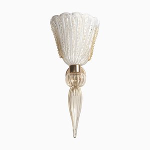 Applique Murale Luzi en Verre de Murano Blanc et Or Pur par Bottega Veneziana