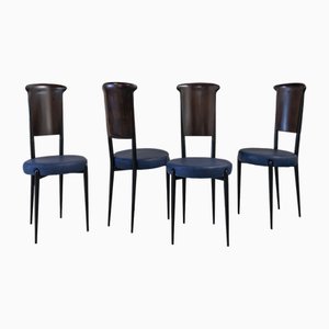 Italienische Stühle aus blauem Leder, 1960er, 4 . Set